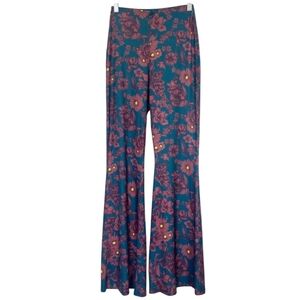 Zara Printed Floral Flare Pants Elastic High Waist Leggings Women's Medium NEW